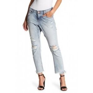 One Teaspoon Lonely Boys Distressed Raw Hem Straight Leg Sunbeach Blue